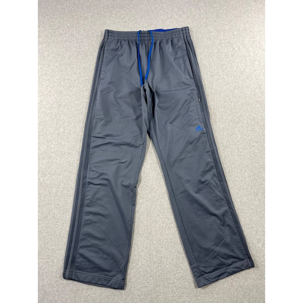 Adidas Track Pants Mens L Gray Straight Leg Loose Fit Sweatpants Elastic Waist